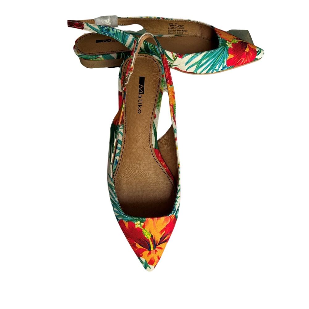 Matiko Lori Hawaiian Print Slingback Pointy Toe Low Heel Sandal-NIB-US 5